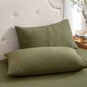 PURE ERA Jersey Knit Pillowcases 100% T-Shirt Cotton Super Soft Comfy Breathable, Set of 2, 20" x 30", Solid Olive Green