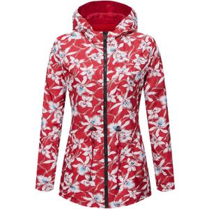 RISISSIDA Women Casual Reversible Floral Print Jacket Hooded Spring Fall Fashion, Lightweight Waterproof Thin Transition Coat (Small, Red)