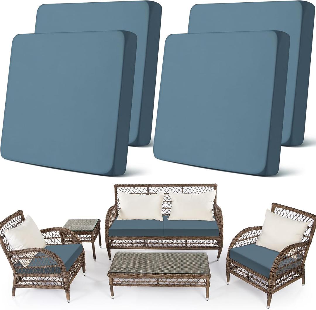 Newwiee Set of 4 Stretch Patio Cushion Covers Sofa Couch Seat Chair Slipcovers Cushion Cover Replacement Furniture Protector for Pets Washable(Seat Cover,Dusty Blue)