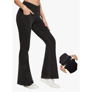 IUGA Bell Bottom Jeans for Women High Waisted Stretchy Flare Jeans Pull On Wide Leg Jeans V Cross Tummy Control Flare Pants L
