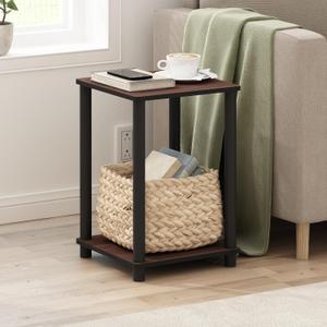Furinno Turn-N-Tube Toolless Assembly Side Table, 2-Tier Brown End Table with Open Shelf, Night Stand, Bedside Table, for Living Room, Bedroom, Cherry Oak, 2-Tier, Round Tubes
