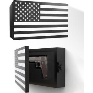 American Flag Hidden Gun Safe, American Flag Wall Hanging Concealed Gun Cabinet, Combination Lock All Iron Frame for Police Gift, 17" x 10" x 3"