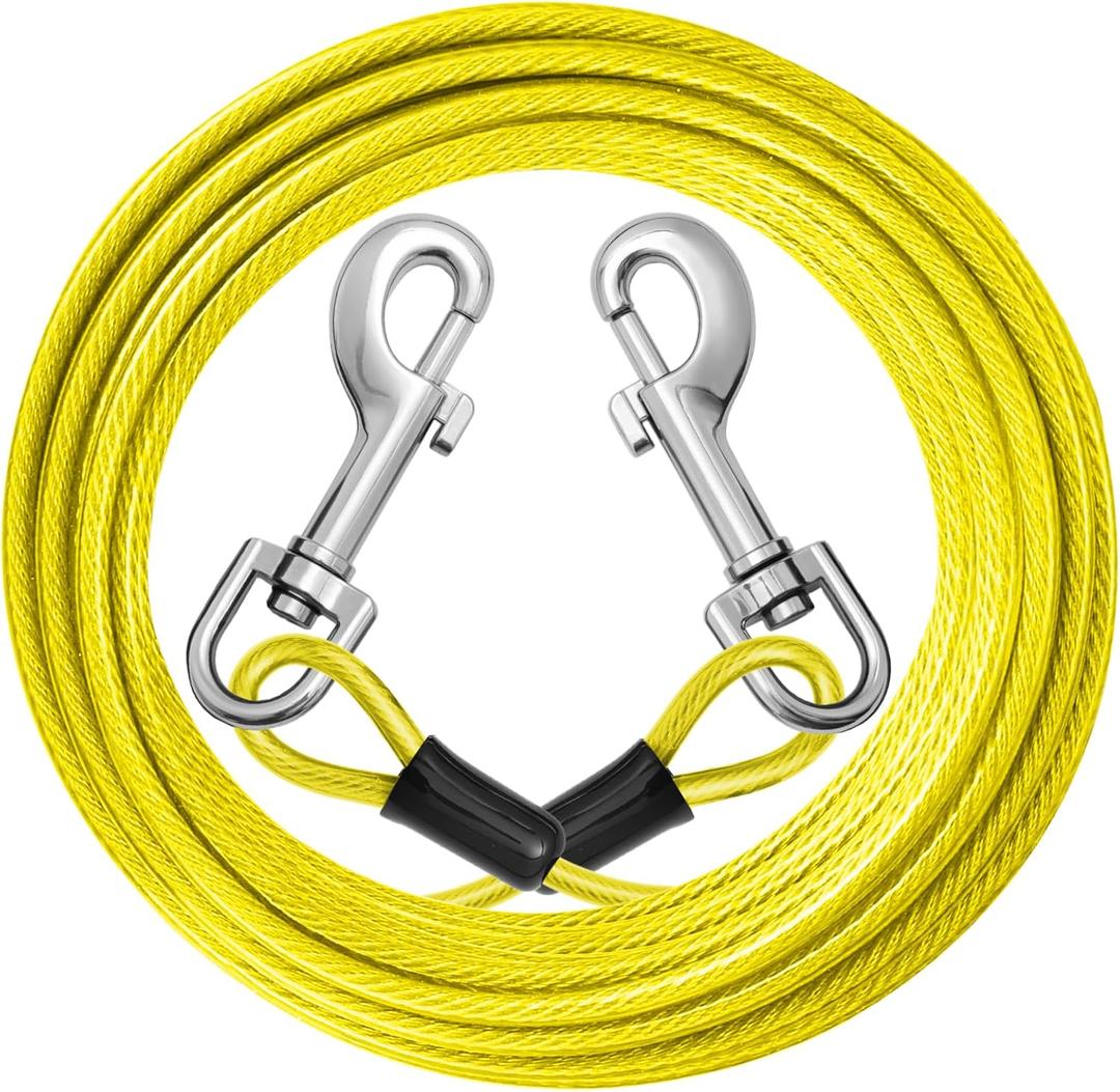 jenico Dog Tie Out Cable: 10ft Dog Leads for Yard Heavy Duty - Reflective Chain Leash for Outside Small Large Dogs Up to 125lbs Outdoor Runner Camping (Yellow)