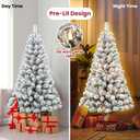 Liguanow 4FT Pre-Lit Flocked Christmas Tree with 100 Warm White Lights, Full White Christmas Tree with Premium PVC Branches,Realistic Snowy Look, Indoor Fake Snow Xmas Tree for Home Office Shops