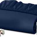 Royale Linens 100% Organic Cotton Fitted Sheet - Percale Weave - Super Soft Deep Pocket Bottom Sheets - Navy Elastic Sheet Twin Size - Twin Fitted Sheets Only - (39"x75"+15", Navy)