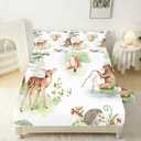 Kids Wildlife Sheet Set Forest Animals Fitted Sheet Set Full Size for Kids Cartoon Sheet for Bedroom Soft Microfiber 4-Piece Sheet Set 1 Fitted Sheet+1 Flat Sheet+2 Pillowcases Bedding Set Light Green, Full
