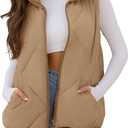MEROKEETY Womens 2025 Puffer Vest Sleeveless Zip Up Quilted Coat Stand Collar Gilet Jacket With Pockets (Small, Khaki)