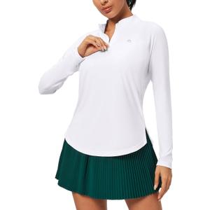 Heathyoga Womens Long Sleeve Workout Tops Golf Shirts for Woman UPF 50+ UV Sun Protection SPF Shirts Quarter Zip Pullover (Large, White)