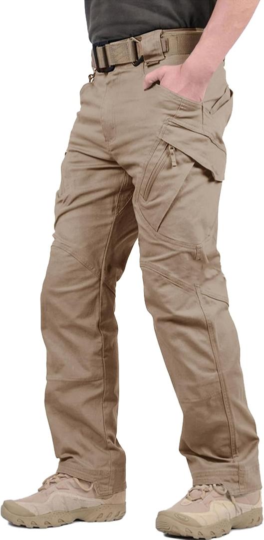 TACVASEN Men's Tactical Cargo Pants, Cotton 9 Pockets Work Pants, Stretch Hiking Pants, Lightweight Outdoor Workout Pant Khaki, 

Size: US32