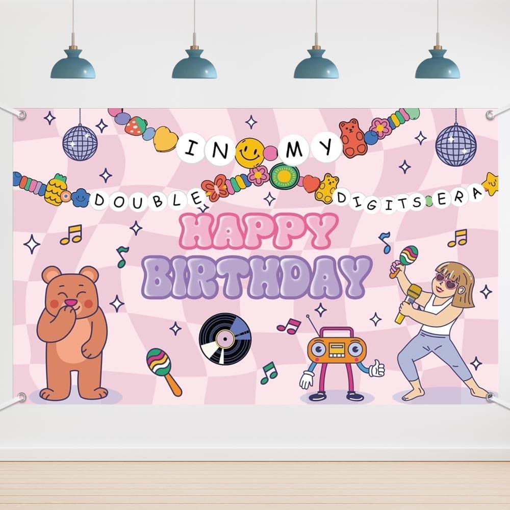 6x3.6ft in My Double Digits Era Happy Birthday Backdrop 10th Birthday Girl Music Superstar Banner in My Double Digits Era Party Decor Photograhphy Background