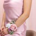 Fnize Pink Corsage and Boutonniere Set for Bride Groom Bridesmaids Groomsmen Wedding Homecoming Flowers Prom Suit Accessories, Rose Boutonniere and Wrist Corsage Flower