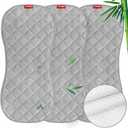 Moonsea Changing Pad Liners- 6 Pack, Bamboo Terry, Non-Slip Back, Waterproof (Grey and White)