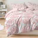 Kid's Duvet Cover Queen Size, Retro Hippie Beddding Set, 3PCS Soft Microfiber Bedding Set with Zipper Closure&Corner Ties, Girl Bedding with Pillowcase - Pink, Queen