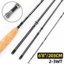 Fly Fishing Rod, 4 Pieces Portable, Carbon Fiber, Light Weight, Fast Action, 6'8" 2-3wt or 7'6" 3-4wt, for Freshwater Stream Travel