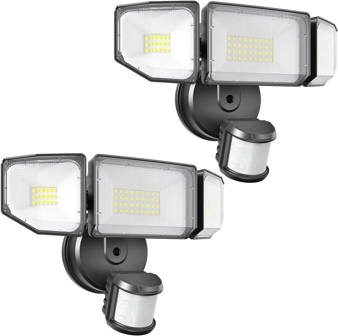 85W LED Security Lights Motion Sensor Light Outdoor, 8500LM, 6500K, IP65 Waterproof, 3 Head Motion Detected Flood Light for Garage, Yard, Porch 2 Pack (Black)