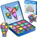 60-Piece Mini Magnetic Tiles Set with Iron Box - Ideal Travel Puzzle Toys for Toddlers Aged 3-5, Montessori STEM Building Blocks, Educational Birthday Gift