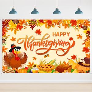 6x3.6ft Happy Thanksgiving Party Backdrop Maple Leaf Pumpkin Turkey Thanksgiving Day Background for Photography Give Thanks Party Supplies Photo Props