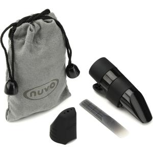 Nuvo Replacement Mouthpiece for jSax, Black/Black | Compatible with Nuvo jSax, includes mouthpiece cap, Strength 1.5 Nuvo synthetic reed, fabric tote bag, multiple color options