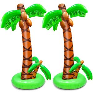 2 Pack Inflatable Palm Trees with Exclusive Two Trunks, 5.5Ft Blow Up Palm Tree Luau Hawaiian Tropical Theme Birthday Indoor Party Decoration, Outdoor Summer Beach Pool Party Supplies Photo Prop Decor