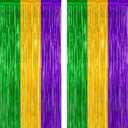 2 Pack Mardi Gras Tinsel Backdrop, 3.28 FT x 7.05 FT Metallic Fringe Curtain, Purple Gold Green Color Foil Backdrop Party Streamer, Mardi Gras Photo Booth Props Lobster Party Decorations