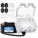 Outdoor Outlet Box with 9.8Ft Extension Cord, NEMA 5-15R,14 AWG Wire Double Socket,IP66 Waterproof Power Outlet Extender with Lockable Cover for Garden Yards Exterior Wall Power Socket