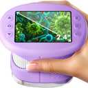 1000X Handheld Microscope for Kids, 4K 2.4" Screen Digital Kids Microscopes with 12 Slides, Portable Edu Toys Gifts for Age 3 4 5 6 7 8 9 10 11 12 Year Old Boys Girls Children Students (Purple)