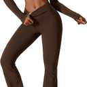 ABOCIW Workout Sets for Women 2 Piece Square Neck Long Sleeve Crop Tops High Waist Flared Leggings Gym Sets (Small)