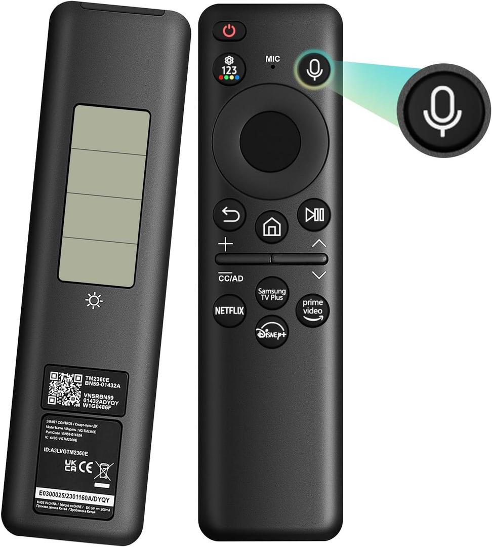 BN59-01432A Solar Voice Remote Control Replacement for Samsung TV Remote Control, Compatible with Samsung Neo QLED, 8K, The Frame and Crystal UHD Smart TV, New 2023 Model, Black