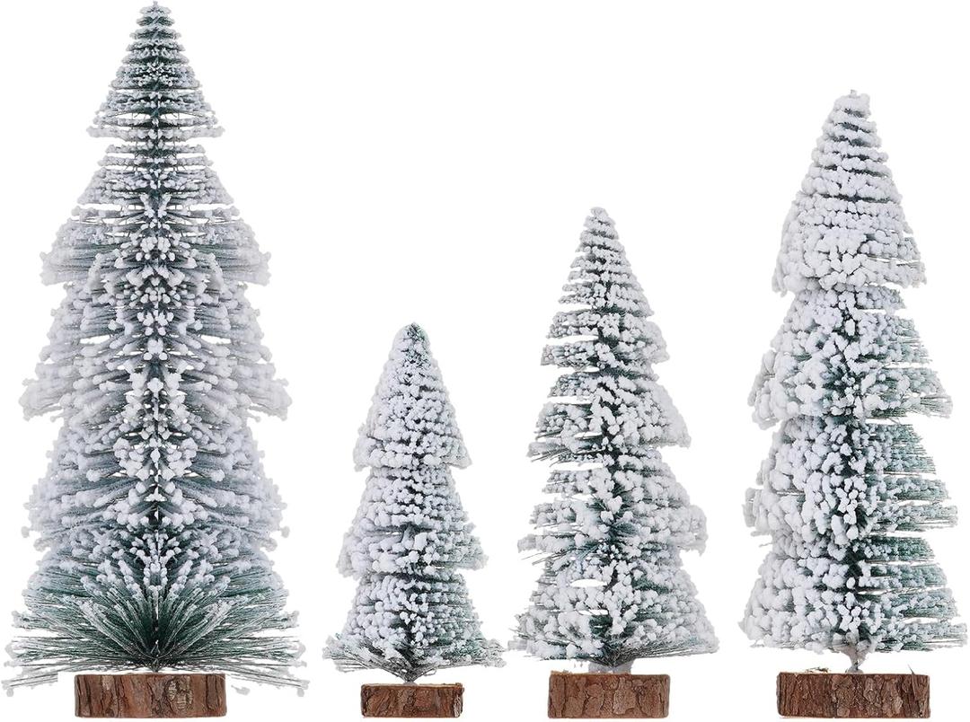 Yookat 4 Pieces Mini Christmas Trees Bottle Brush Trees Artificial Mini Bottle Brush Tree with Wood Base for Christmas Decoration (Green)