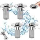Bathroom Sink Drain Strainer, Pop Up Sink Drain Filter with Removable Stainless Steel Filter Basket Hair Catcher, Bathroom Sink Drain Stopper, for Us Bathroom Sink Stopper Replacement (4pcs)