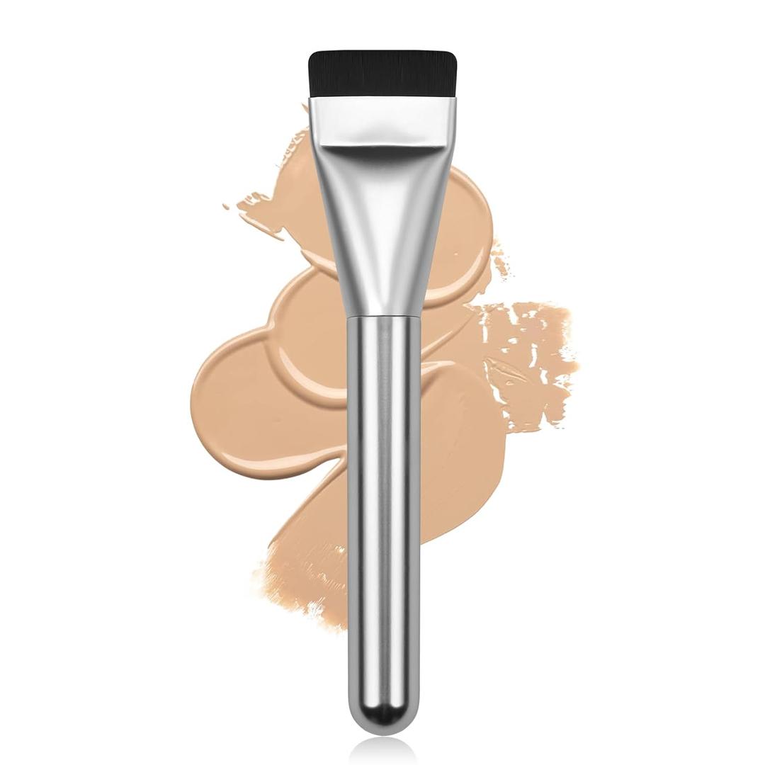 Flat Foundation Brush,Korean Makeup Brush Spatula Facial Brush for Liquid Foundation,Premium Face Makeup Brush for Blending Cream (Silver)