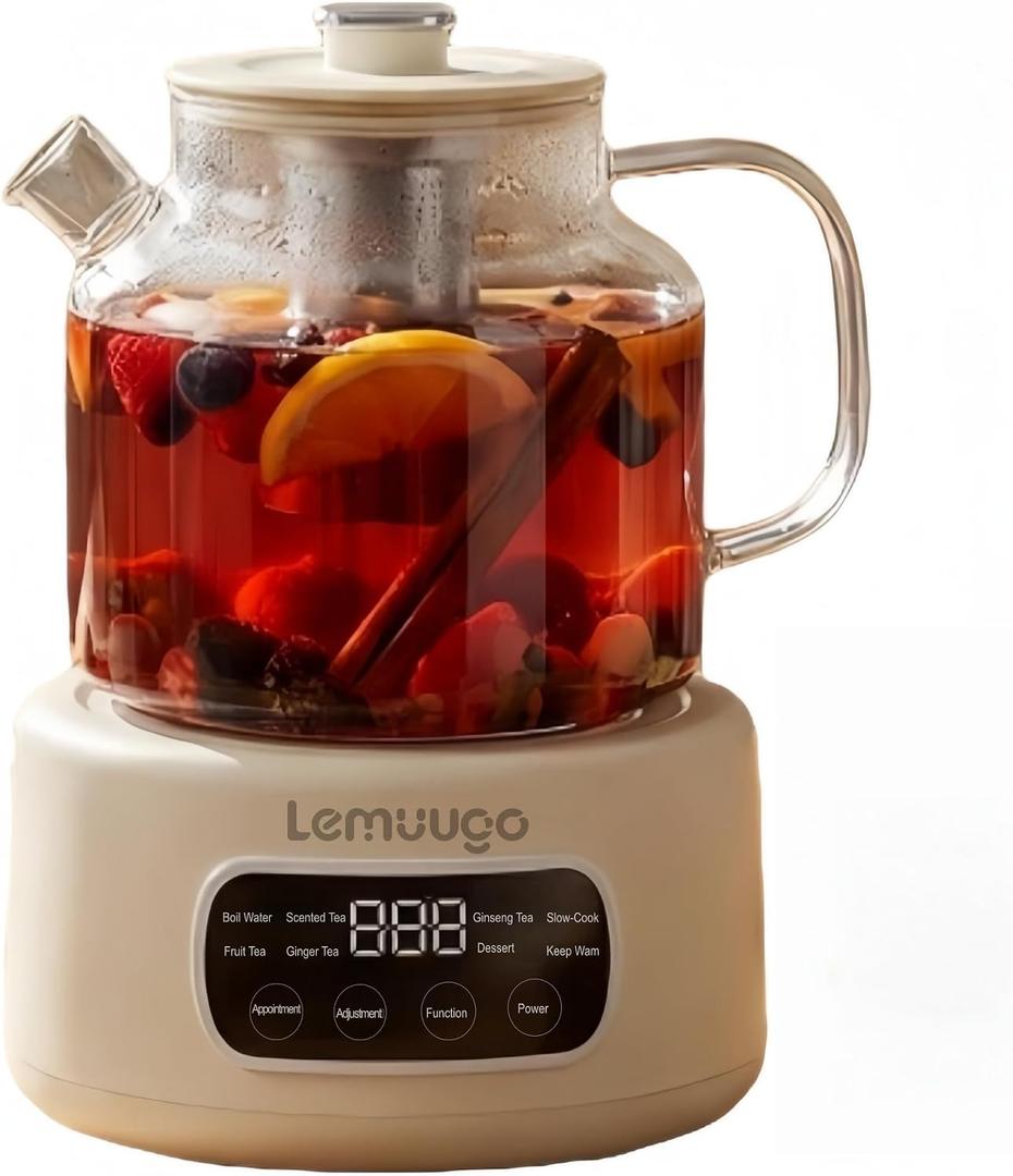 Lemuugo 1.2L Smart Electric Kettle with Tea Infuser, Borosilicate Glass Health Pot, Hot Water Kettle Electric, Digital Temperature Control with 24-Hour Timer, Tea, Stew & Dessert Cooker