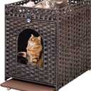 Snughome Cat Litter Box Enclosure Furniture Hidden with Litter Mat, Hidden Cat Washroom Furniture with Door, Handwoven Rattan Cat Washroom Box, Indoor Pet House for Living Room, Bedroom (Brown) (20.87"L x 16.93"W x 22.44"H)