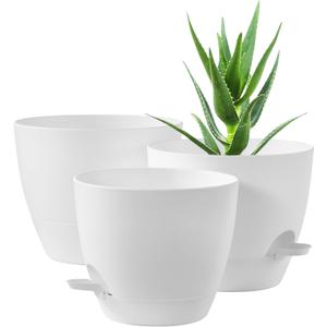 FaithLand 3-Pack Planter Pots, 10 9 8 Inch Self Watering Flower Pots for Indoor Outdoor Garden Plants, White