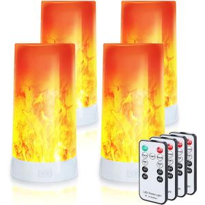 4X LED Flame Effect Light , USB Rechargeable 4 Modes Flickering Flame Candle Lantern with Remote Timer Gravity Sensing Effect Magnetic Base Waterproof Dimmable Outdoor Hanging Lamps Camping (Yellow)