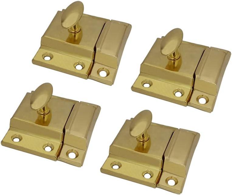 QCAA Oval Turn Cabinet Latch, for Cupboard & Other Furniture, Large, Brass Plated, 4 Pack