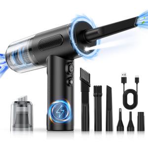 Compressed Air Duster, 100000RPM Handheld Car Vacuum/Air Blower& Pump, 3 Gear Adjustable Electric Air Duster/Car Vacuum Cleaner, Keyboard Duster with LED Light-10 Kits Air Blower for Computer(Black)