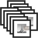 upsimples 8x8 Picture Frame Set of 8, Display Pictures 5x5 with Mat or 8x10 Without, Multi Photo Frames Collage for Wall or Tabletop Display, Black