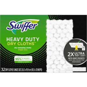 Swiffer Sweeper Heavy Duty Dry Multi-Surface Cloth Refills for Floor Sweeping and Cleaning, Unscented, 32 Count