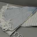 Light Blue Shower Curtain Linen Coastal Ocean Striped Shower Curtains for Bathroom with Tassel 72 X 72