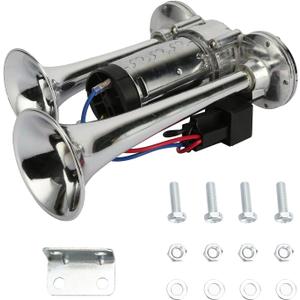 600DB Super Loud Dual Electric Air Horns Kit for Vehicles - With Compressor, Applicable for Cars, SUVs, Trucks, Boats (Sliver) (Silver)