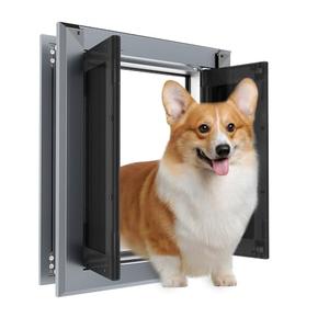 PATAPLUS Aluminum Dog Door for Exterior Door,Strong Double Magnetic Flaps,Heavy-Duty Doggy Door for Medium Dog Up to 30LBS (Gray, Medium)