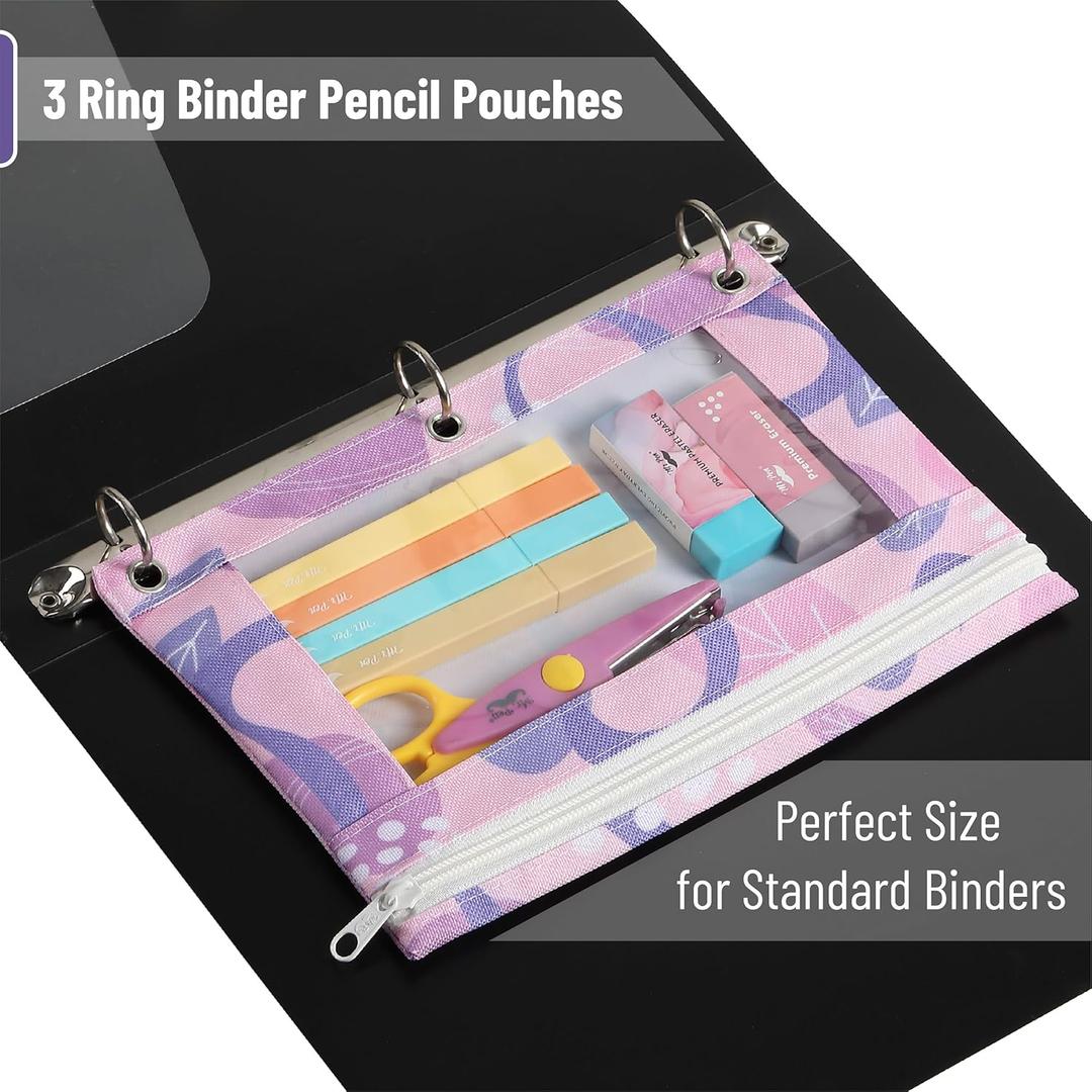 Mr. Pen 1 Pack Zipper Pencil Cases - 3 Ring Binder Pouch with Zipper (Plum Blossom)