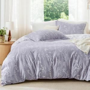 Bedsure Queen Comforter Set - Lavender Bed Set, 3 Pieces Cute Floral Bedding, 1 Soft Reversible Botanical Flowers Comforter and 2 Pillow Shams