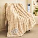 Thick Bubble Faux Fur Heated Blanket Electric Blanket 50"x60", Soft Faux Rabbit Fur with Remote Controller, Overheat Protection, 12 Time Settings, 5 Heating Level, Machine Washable (Beige)