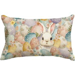 AVOIN colorlife Easter Eggs Bunny Flowers Throw Pillow Cover, 12 x 20 Inch Eucalyptus Leaves Cushion Case Decoration for Sofa Couch