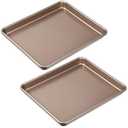 2Pcs Toaster Oven Pans for Baking, 9x11 Baking Sheets Cookie Sheet Stainless Steel Non-stick Baking Trays Small Replacement Trays for Toaster (Rose Gold)