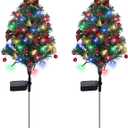 2 Set Solar Christmas Tree Lights Decorations Outdoor Waterproof, 40 LED Lights Christmas Solar Stake Lights Cemetery Christmas Tree for Grave Pathway Outside Garden Yard Lawn (Green)
