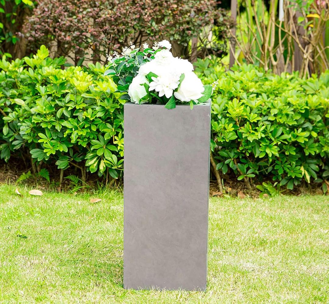 Kante 28" H Square Natural Concrete/Fiberglass Indoor Outdoor Modern Seamless Tall Planter, 14"W x 14"L x 28"H