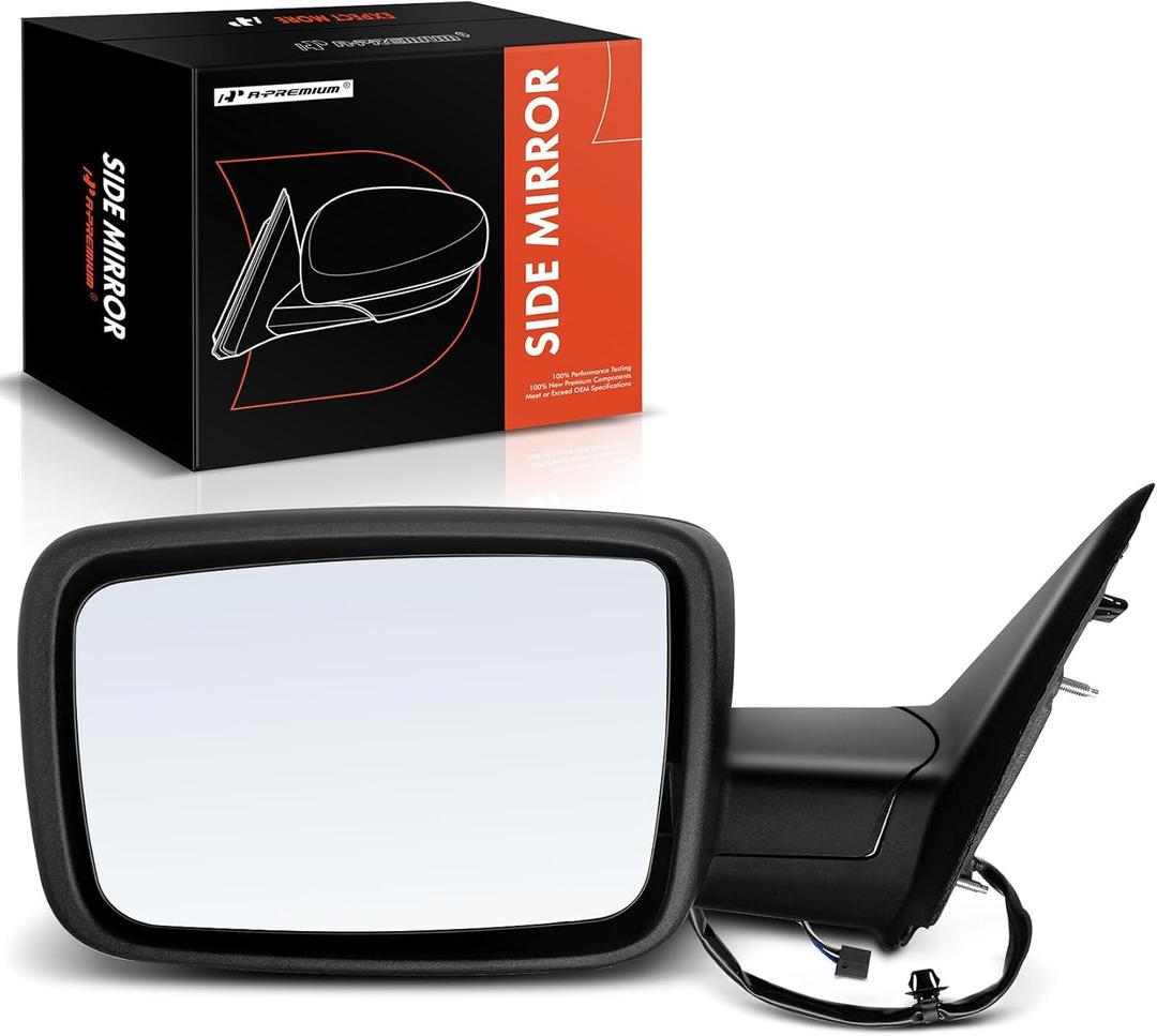 A-Premium Driver Side Power Door Mirror - Compatible with Ram 1500 2014-2018, 1500 Classic 2019-2022, Ram 2500 2013-2018 - Heated Manual Folding Textured Black - Replace# 68147863AO